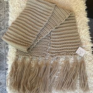 BP Beige and Cream Knitted Fringe Scarf